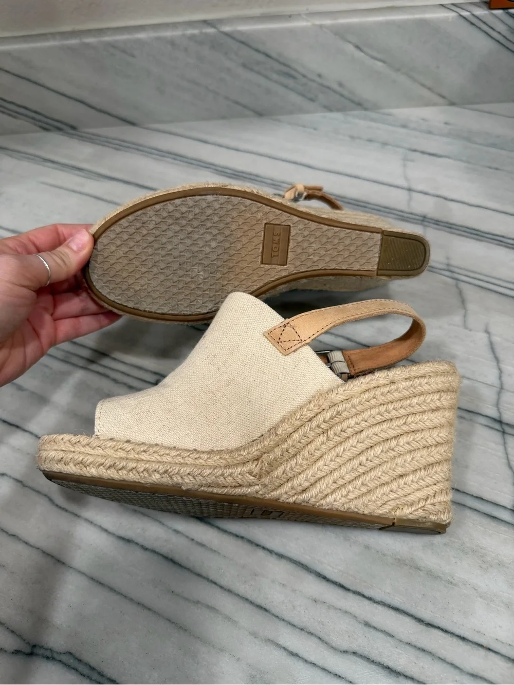 TOMS Cream Canvas Espadrille Wedge Slingback